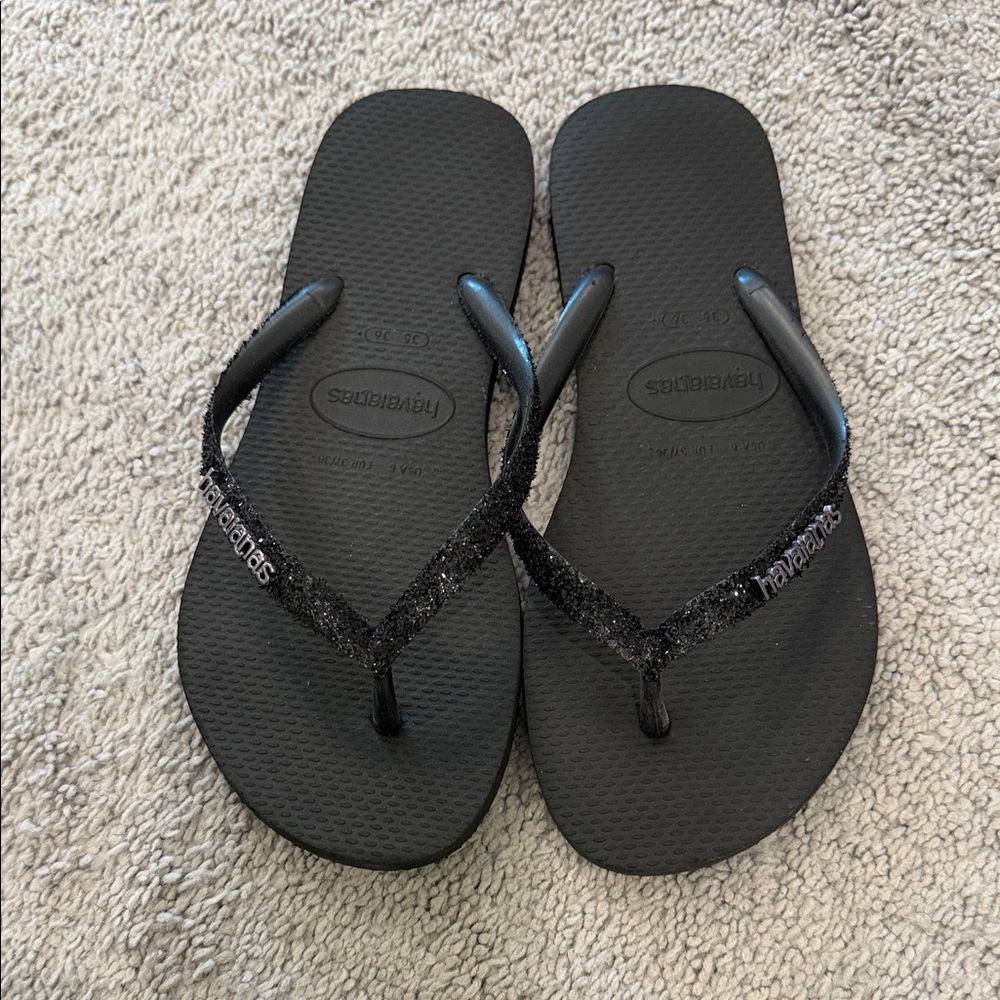 Havaianas Black Glitter Flip Flops